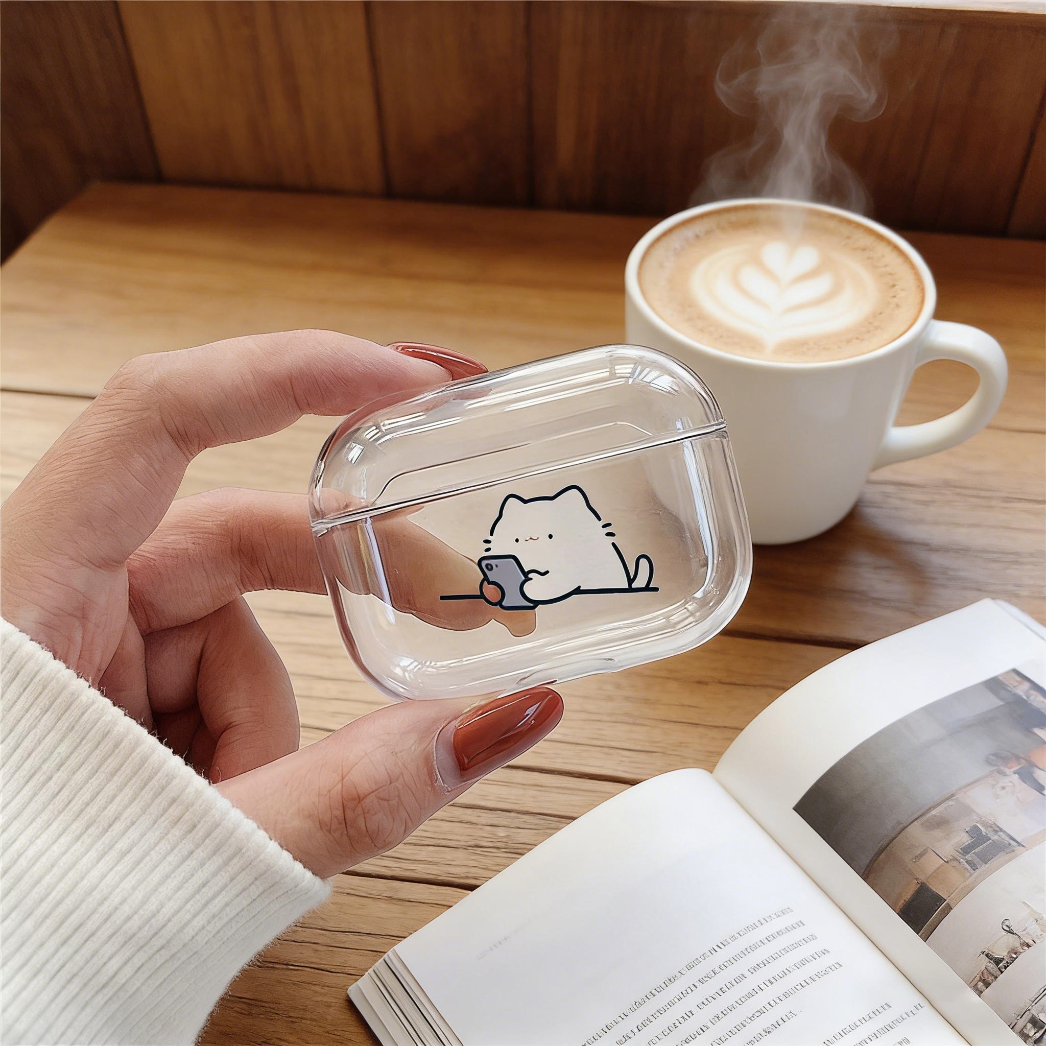 Cute Cat transparent Earphone  - Headphone Case Hard review and price