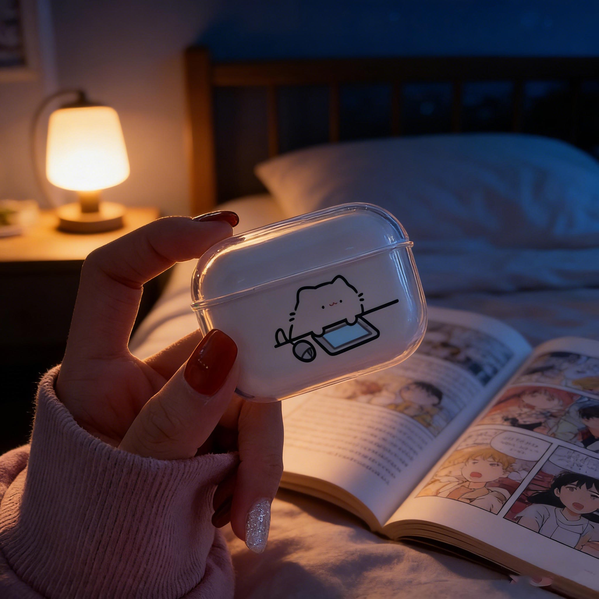 Cute Cat transparent Earphone  - Headphone Case Hard review and price